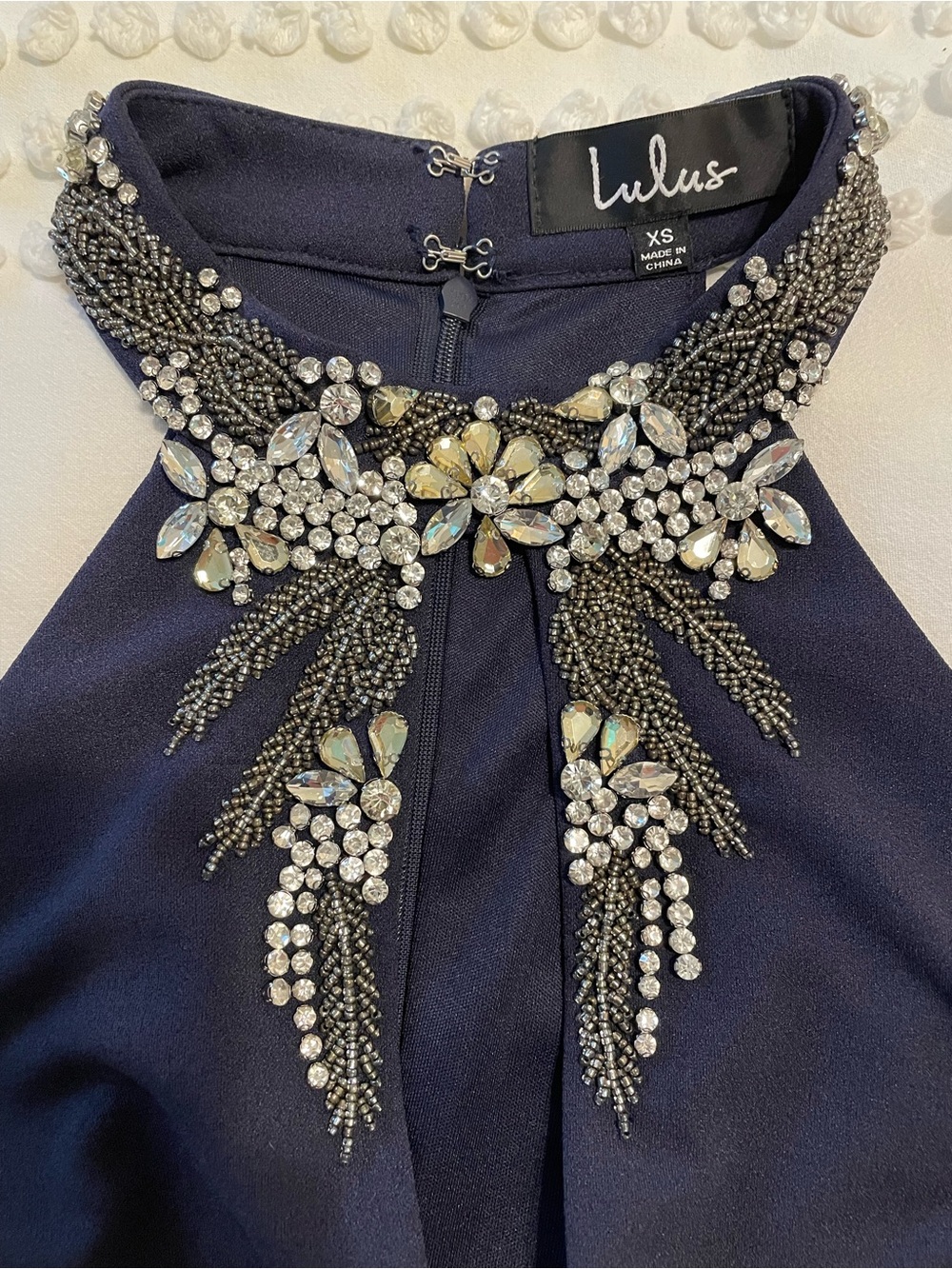 Lulus Alluring Evening Navy Blue Beaded Bodycon Dress size XS NWT - Picture 8 of 9